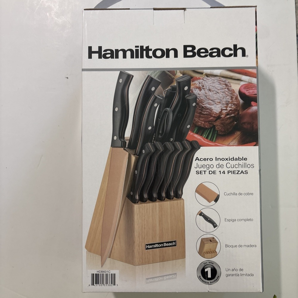 Hamilton Beach 14 Pc Knife Set Stainless Steel RARE COPPER Coated Cutlery New